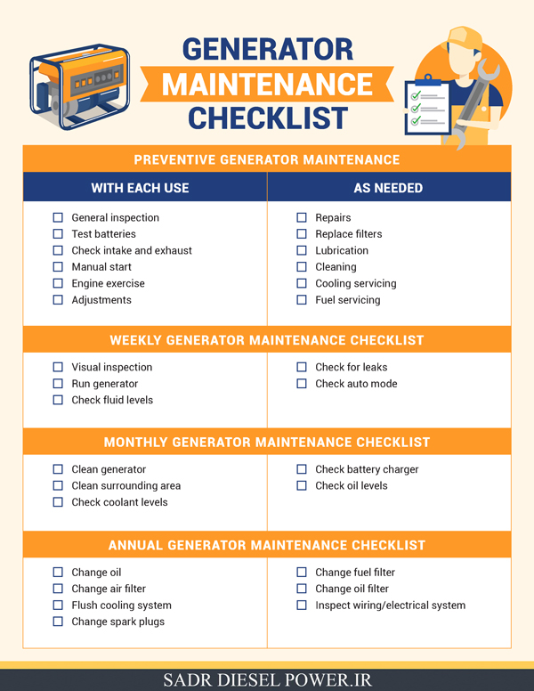 چک لیست تعمیر و نگهداری ژنراتور